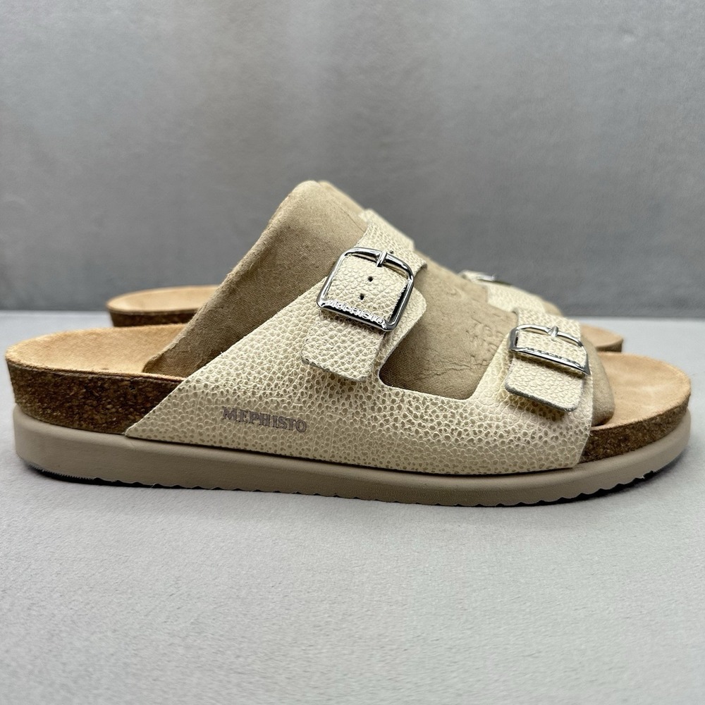 Mephisto Harmony Womens Size 11 (41) Slide Sandals Light Sand Condor Leather EUC